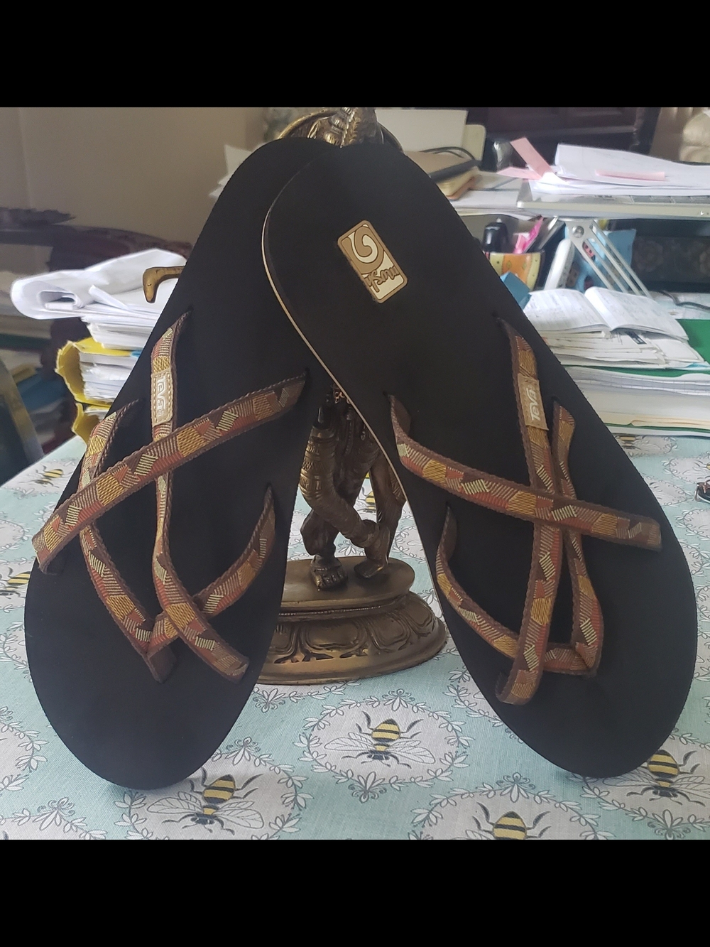 Teva Mush Black Sandals with Brown Patterned Straps